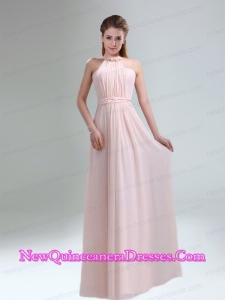 Romantic 2015 High Neck Chiffon Light Pink Dama Dresses