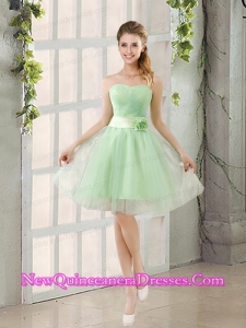 A Line Sweetheart Lace Up Dama Dresses in Apple Green