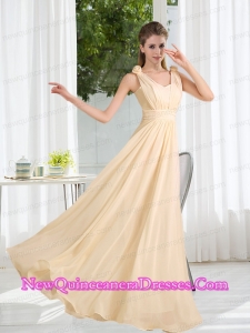 2015 Modest V Neck Empire Ruching Dama Dresses