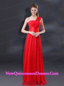 One Shoulder Ruching Empire Dama Dresses for 2015