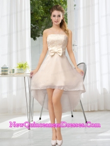 Luxurious Strapless A Line Dama Dresses with Belt and Lace