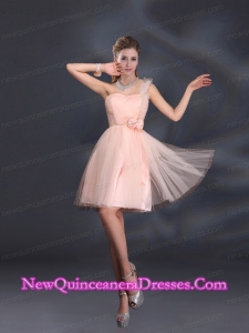 One Shoulder A Line Tulle Dama Dresses with Hand Made Flowers