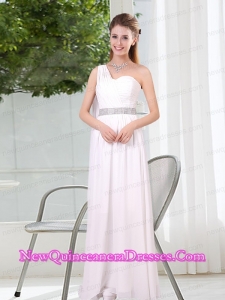 One Shoulder Empire Ruching Sequins White Dama Dresses