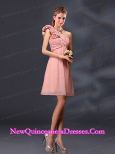 Hand Made Flowers and Ruching A Line Dama Dresses for 2015
