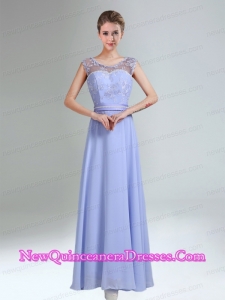 Lavender Scoop Belt and Lace Empire 2015 Dama Dresses
