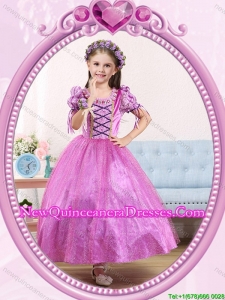 Halloween Ball Gown Scoop Ankle-length Short Sleeves Little Girl Pageant Dress with Beading