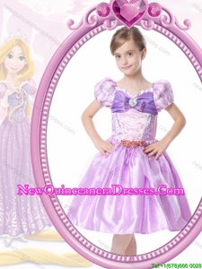 Princess V-Neck Knee-length Lilac Halloween Little Girl Pageant Dress with Bowknot and Beading