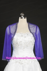 Simple Beading Purple Long Sleeves Wraps for 2015