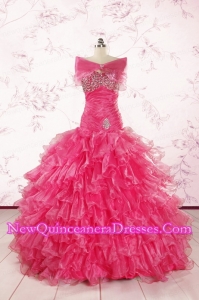 2015 Sweetheart Sequins Ruffles Unique Hot Pink Quinceanera Dresses