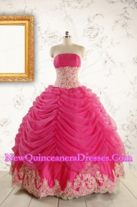 Luxurious Lace Appliques 2015 Quinceanera Gowns in Hot Pink