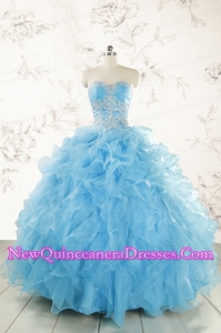 2015 Aqua Blue Ball Gown Sweetheart Beading Sweet 16 Dresses