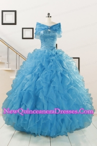 2015 Hot Sell Blue Quinceanera Dresses With Beading and Ruffles