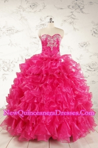 Beautiful Hot Pink Sweet 2015 Dresses with Appliques and Ruffles