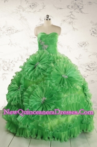 Classical Green Quinceanera Dresses with Appliques and Ruffles for 2015