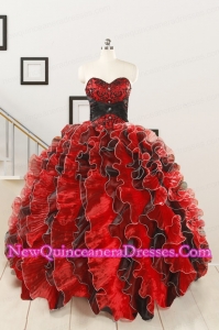 Unique Beaded Sweetheart Organza 2015 Quinceanera Dress in Multi Color