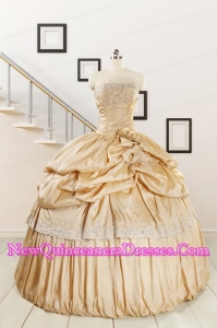 2015 Brand New Champagne Quinceanera Dresses with Appliques