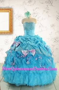 2015 Cheap Aqua Blue Appliques Quinceanera Dresses with Appliques