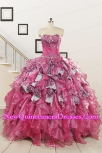 2015 Exclusive Beading Hot Pink Sweet 15 Dress with Leopard