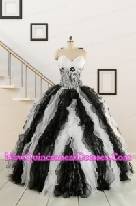 2015 Exclusive Black and White Quinceanera Dresses with Zebra and Ruffles