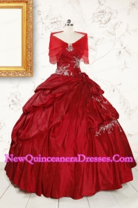 Ball Gown Sweetheart Appliques 2015 Quinceanera Dress in Wine Red