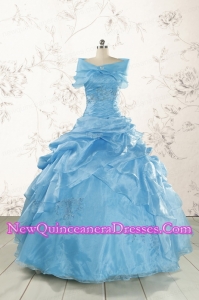 Elegant Appliques Aqua Blue 2015 Quinceanera Dresses