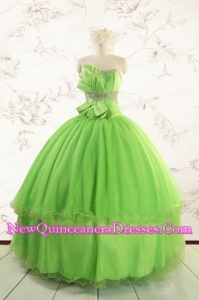 Spring Green Quinceanera Dresses with Beading and Bowknot for 2015 Spring