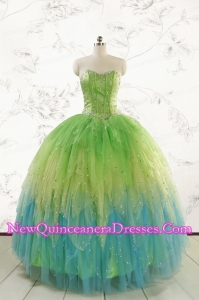 2015 New Style Beading and Ruffles Quinceanera Dresses in Multi Color