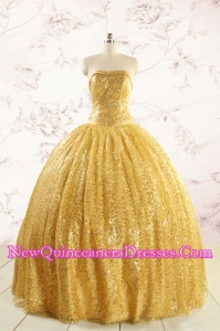 Romantic Sequins Yellow Quinceanera Dress with Strapless
