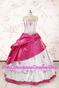 Luxurious Embroidery Sweet 15 Dresses in White and Hot Pink