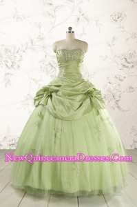 2015 Sweetheart Beading Quinceanera Dress in Yellow Green