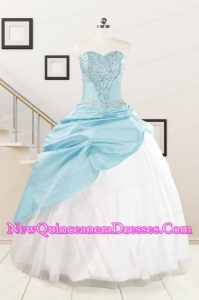 Pretty Beading Blue and White Quinceanera Dresses for 2015