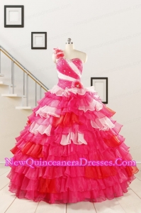 2015 Multi Color Hand Made FlowerQuinceanera Dress with One Shoulder