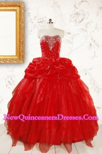 Most Popular Sweetheart Ball Gown Beading Red Quinceanera Dresses