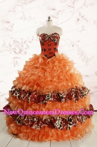 2015 Exquisite Sweetheart Leopard Quinceanera Dresses in Orange