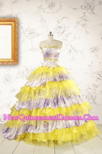 2015 Printed and Ruffles Multi-color Quinceanera Dresses