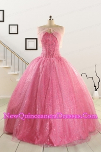 2015 Pretty Strapless Quinceanera Dresses in Rose Pink