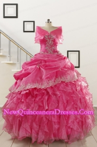 2015 Elegant Appliques and Ruffles Quinceanera Gowns in Hot Pink