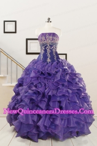 2015 Prefect Purple Sweet 15 Dresses with Embroidery and Ruffles