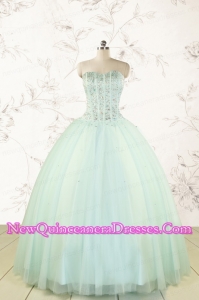 Cheap 2015 Light Blue Sweet 15 Dresses with Beading