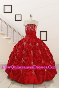 Cheap Appiques Beading Quinceanera Dresses in Red