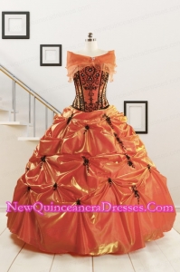 Orange Red and Black Sweetheart Appliques Quinceanera Dresses with Wraps