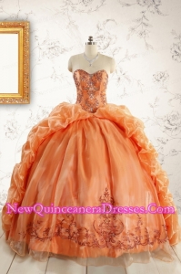 Unique Appliques Brush Train Quinceanera Dresses in Orange