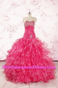 2015 Top Seller Sweetheart Hot Pink Quinceanera Dresses with Ruffles