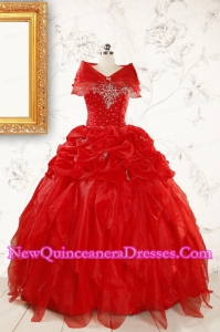 Sweetheart Ball Gown Beading 2015 Prefect Red Quinceanera Dresses