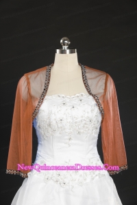 2015 Fashionable Rust Red Long Sleeves Wraps with Beading