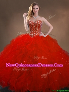 Ball Gown Beaded and Ruffles Quinceanera Gowns in Red