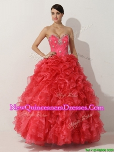 Promotional Princess Red Quinceanera Gown with Beading and Ruffles