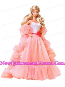 Beading Watermelon Red Organza Princess Barbie Doll Dress
