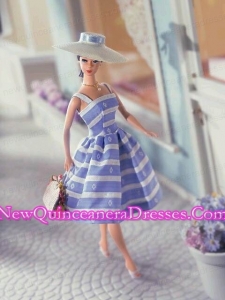 Elegant Embroidery Gown with Straps Tea-length Made to Fit the Barbie Doll