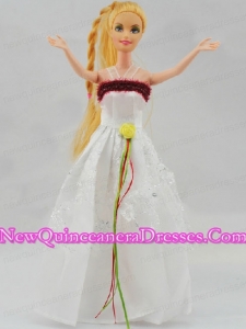 Elegant White Gown With Hand Made Flowers Party Clothes Fashion Dress for Noble Barbie